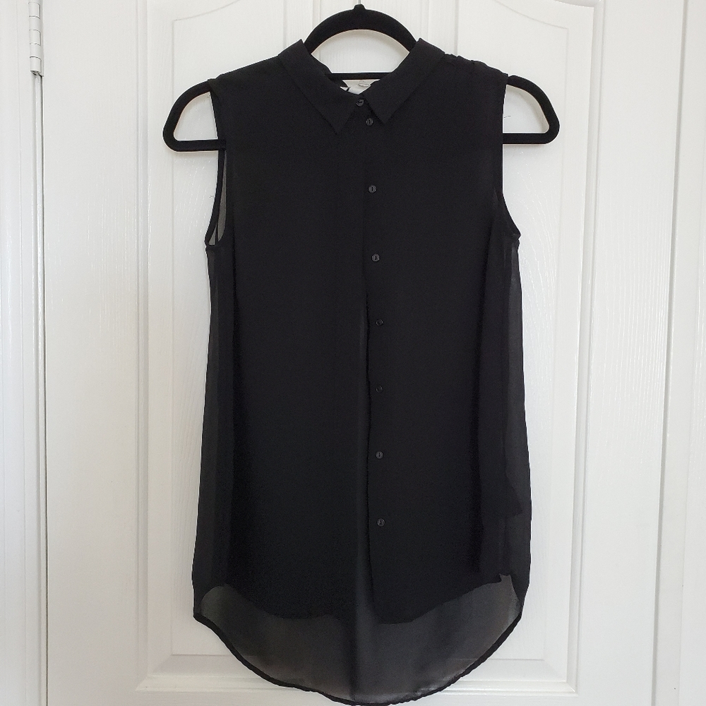 Black Chiffon Sleeveless Button Down